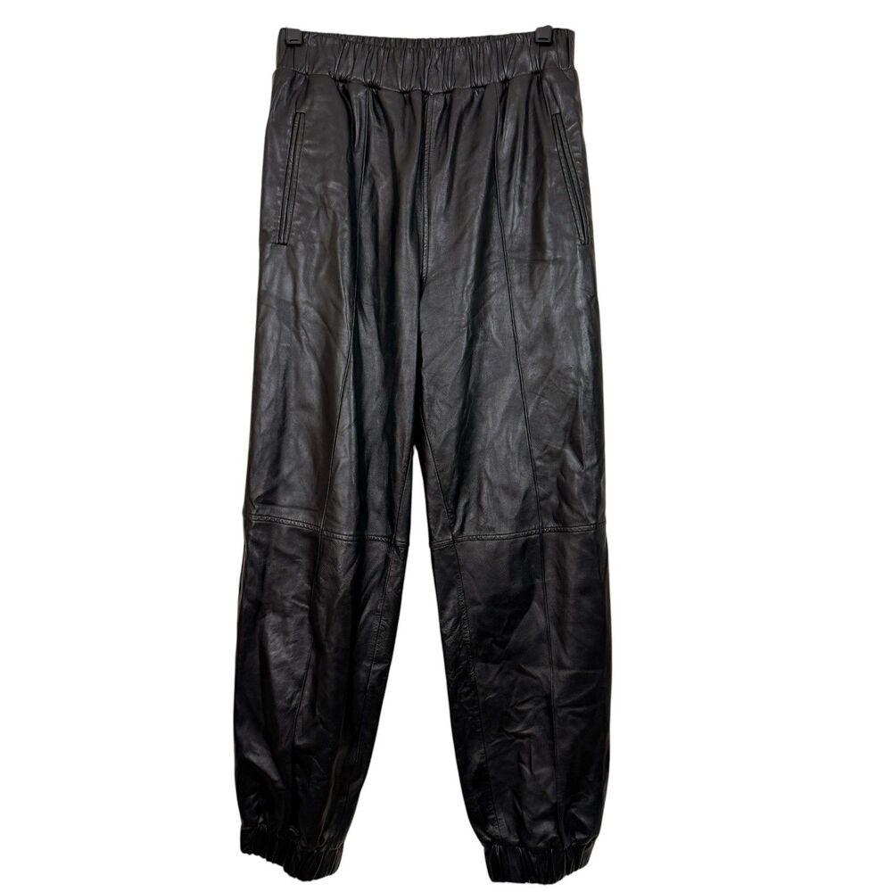 Ganni Black Lamb Leather Jogger Pants Womens Sz 36 US Small Elastic Waist Pocket
